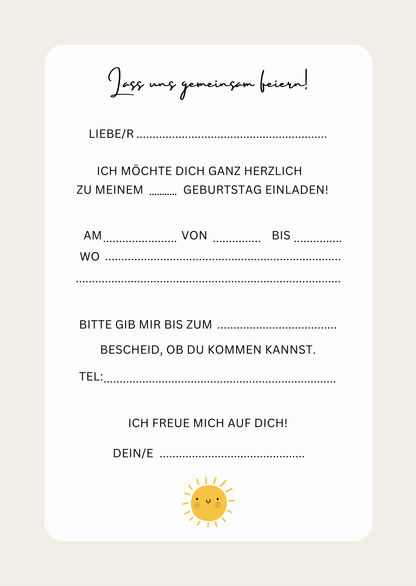 Einladungskarten Kindergeburtstag | Sonne