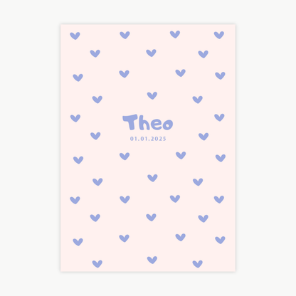 Kinderposter Name Herz Blau