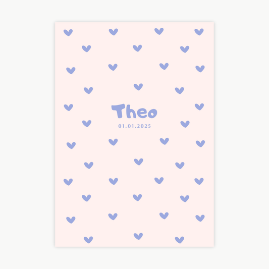 Kinderposter Name Herz Blau