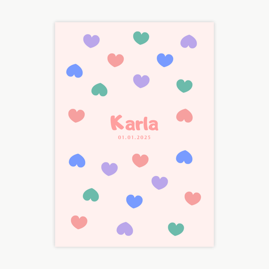 Kinderposter Name Herz Bunt