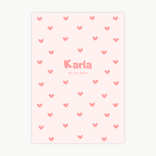Kinderposter Name Herz Rosa