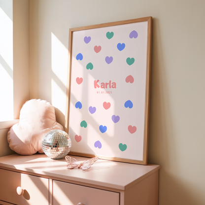 Kinderposter Name Herz Bunt