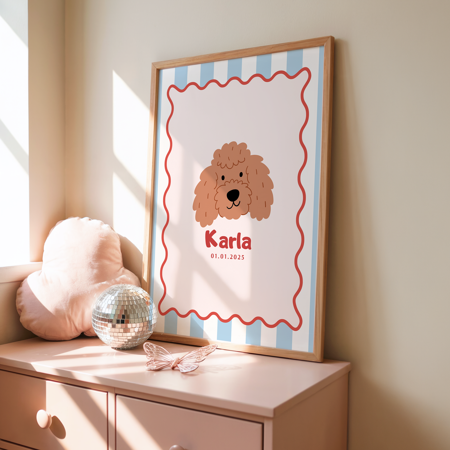 Kinderposter Name Hund mit Rahmen