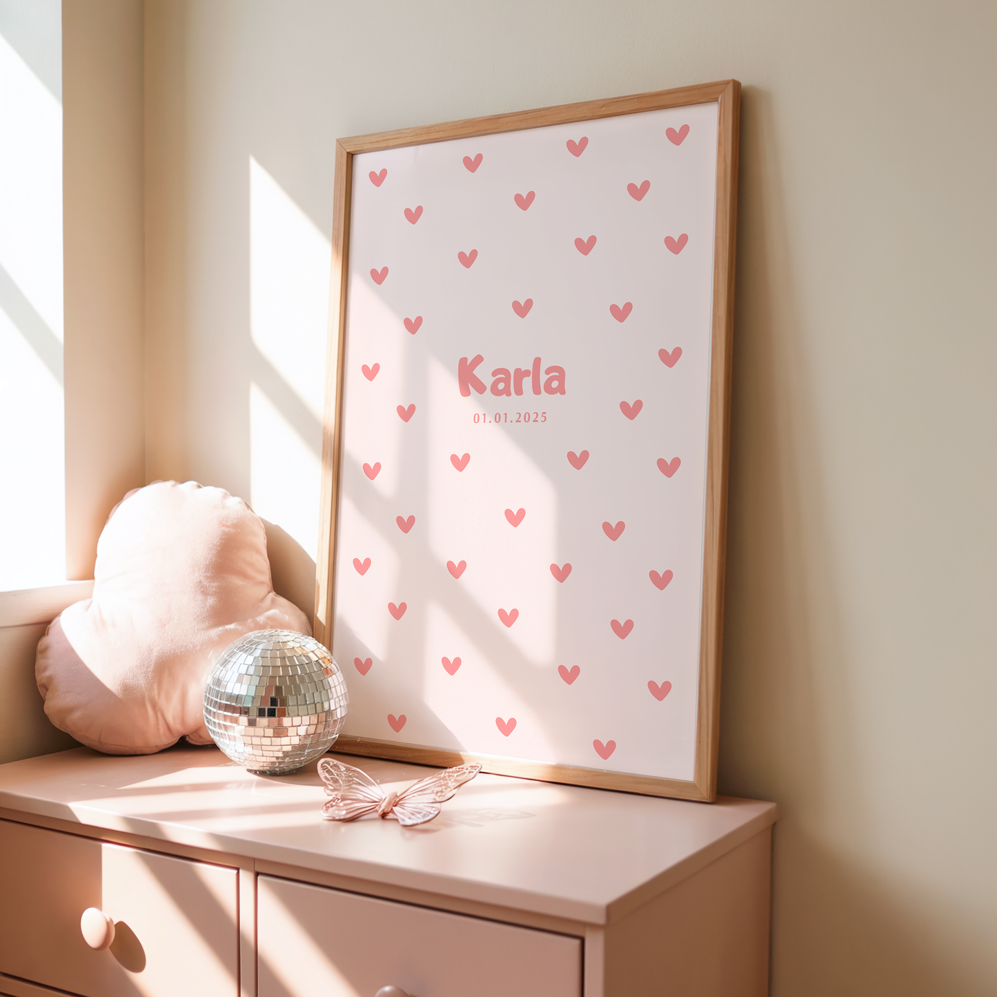 Kinderposter Name Herz Rosa